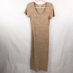 Beige Maxi Dress High Slit Short Sleeve Size L
